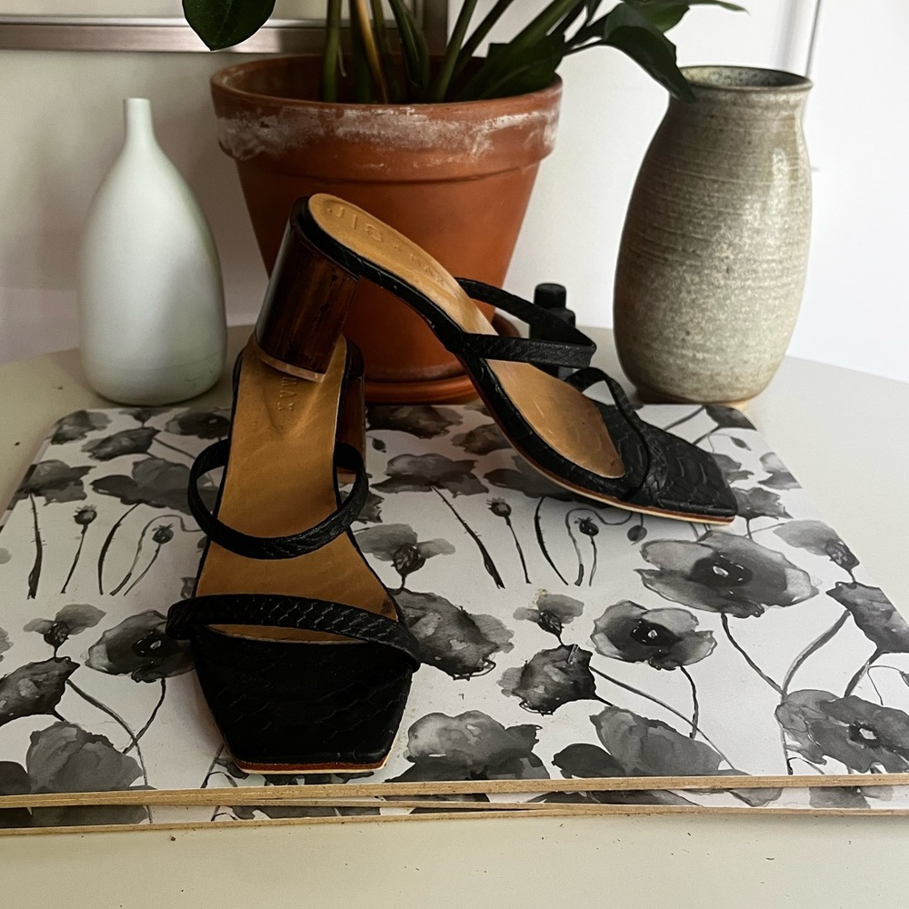 Black leather strappy heels. Worn once!!